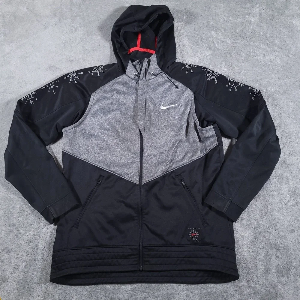 Nike Jacket Adult Large Black Gray Zip Therma-Fit‎ Hooded Snowflake 744389-010